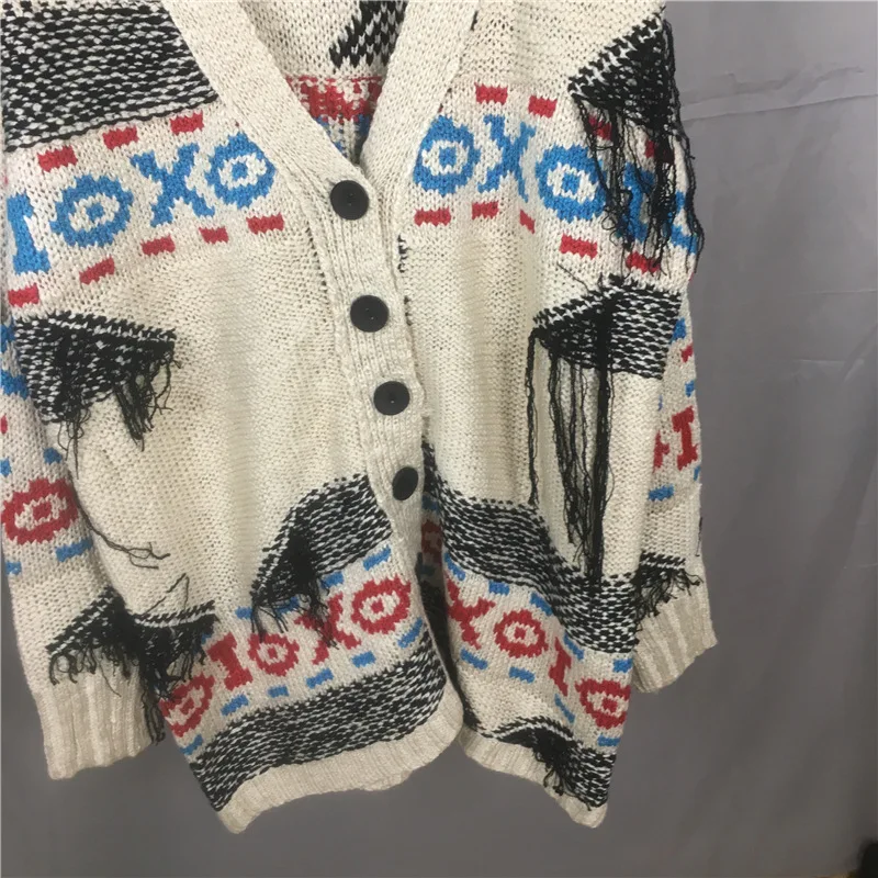 

is lazy wind jacquard 2020 new brim tassel cardigan long-sleeved jacket coat knitting cardigan sweater of men and women