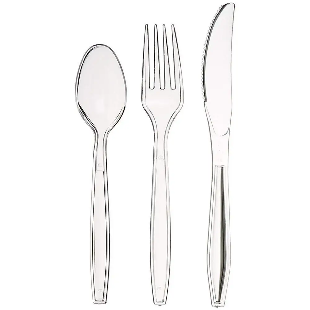 Knife fork and spoon Одноразовые наборы ножей, вилок, ложек, прозрачные пластиковые ложки, столовые приборы, посуда для свадебной вечеринки, рождественские украшения, Прямая поставка - Цвет: Knife fork and spoon