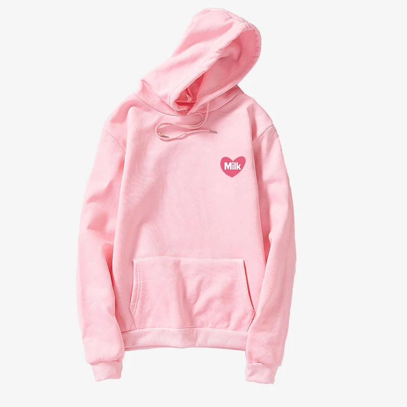 Harajuku флисовые толстовки для женщин клубничное Молоко печати Kawaii повседневные свободные толстовки пуловер с капюшоном Корейская одежда