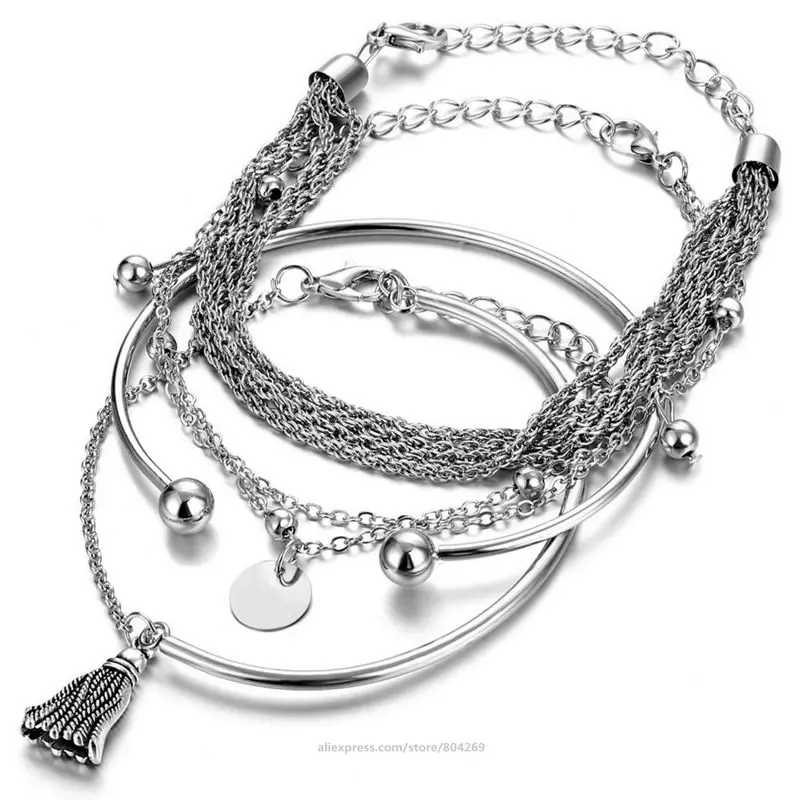 

New Design Fashion Jewelry Tassel Multilayer Chain Round Fancy Jewelry Accessories Bracelet For Women
