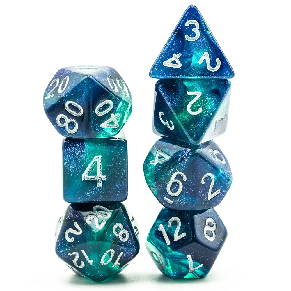 Poludie 7 шт./компл. синие зеленые фотонаборы D4 D6 D8 D10 D % D12 D20 с блестящими