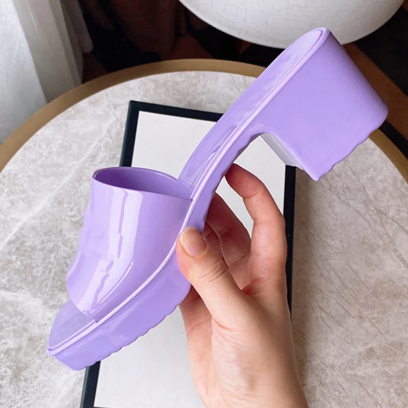 

2021 Candy Color Platform Jelly Shoes Summer Women's Beach Slippers Outdoor Casual Sandals Thick Sole Flip Flops Women Shoes