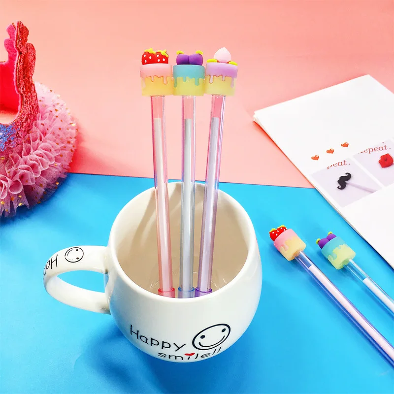 1 Piece Lytwtw's cute kawaii Korean Creative Lovely Fruit Cake Office School Gel Pen Stationery sweet pretty Strawberry | Канцтовары