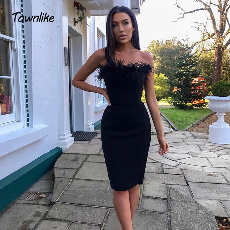 Женское платье без рукавов с перьями Townlike летнее Короткое мини открытой спиной и