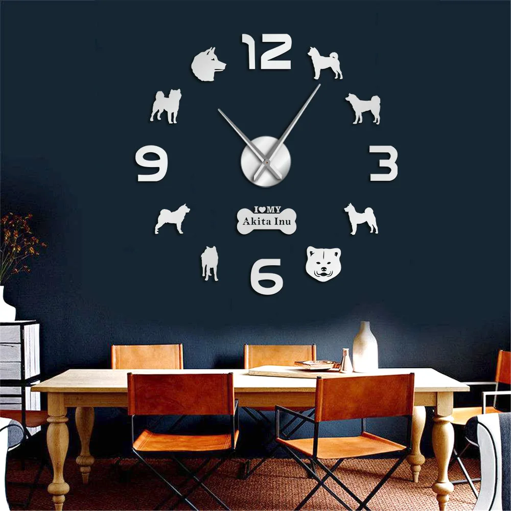 

Домашние бесшумные гигантские настенные часы без рамы с изображением домашнего милого питомца для самостоятельной сборки Akita Lnu, настенные ...