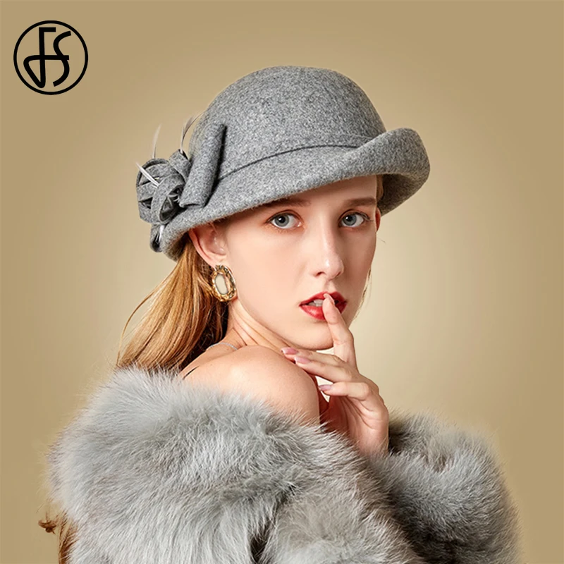 Женская шерстяная шляпка-федора FS черная или красная шляпка с вуалью цветочным