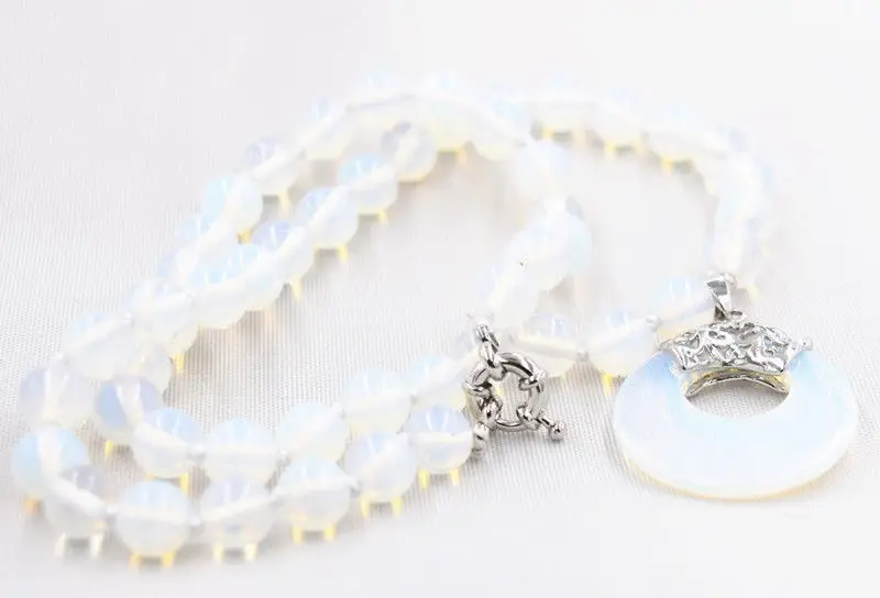 

8MM Beautiful Natural White Opal Round Beads Gems Pendant Necklace 18" jade