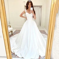 eightree simple wedding dresses white sweetheart satin bride dress sleeveless sweep train a line princess wedding gown plus size