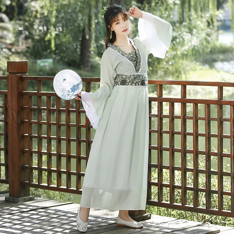 8 цветов, китайские традиционные женские костюмы Hanfu в стиле ретро для народных танцев, выступлений, сказочные винтажные платья, Детская Праздничная праздничная одежда - Цвет: Green