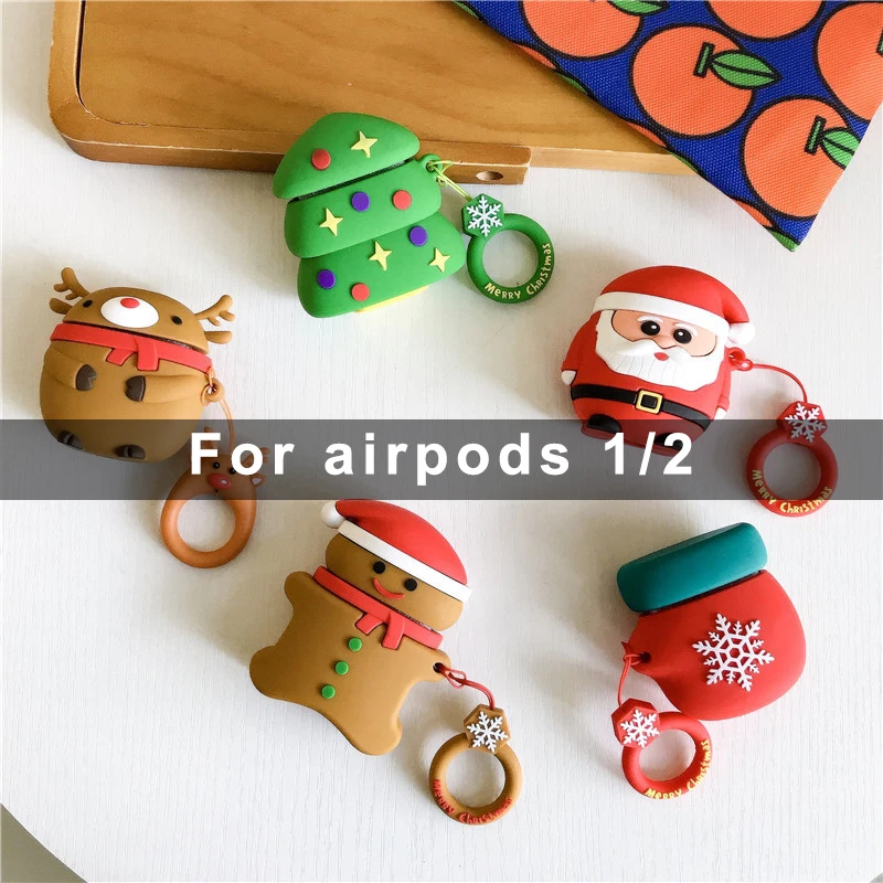 Рождественский беспроводной Bluetooth чехол для наушников Apple AirPods силиконовый на