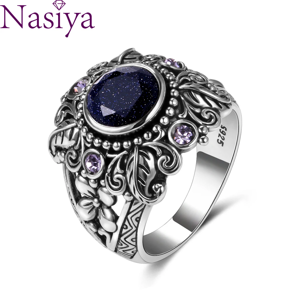 Винтажные 925 пробы серебряные ювелирные изделия с голубым песком драгоценные