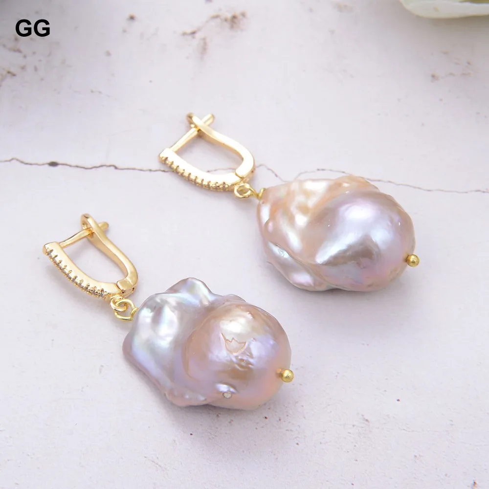 

GG Jewelry Natural Cultured Purple Keshi Pearl Cubic Zirconia Pave Lever Back Dangle Earrings Luxury For Women