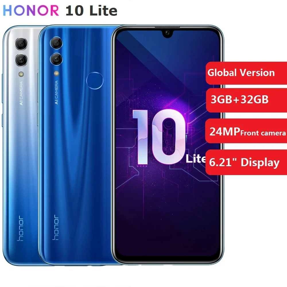 Глобальная версия Honor 10 Lite 3 ГБ + 32 Гб Смартфон 6 21 &quotAndroid 9 0 Восьмиядерный 24мп