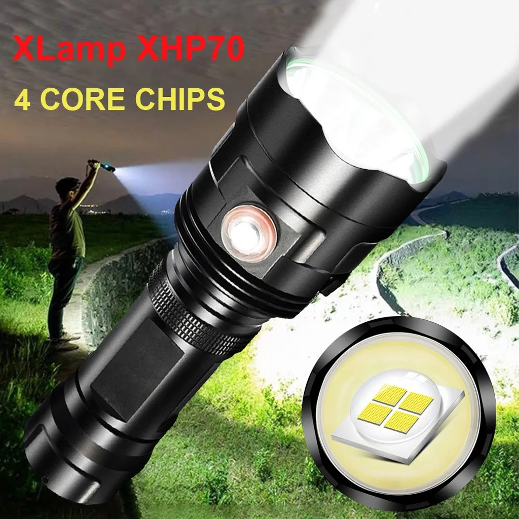Светодиодный фонарь XHP70 мощный перезаряжаемый водонепроницаемый с USB