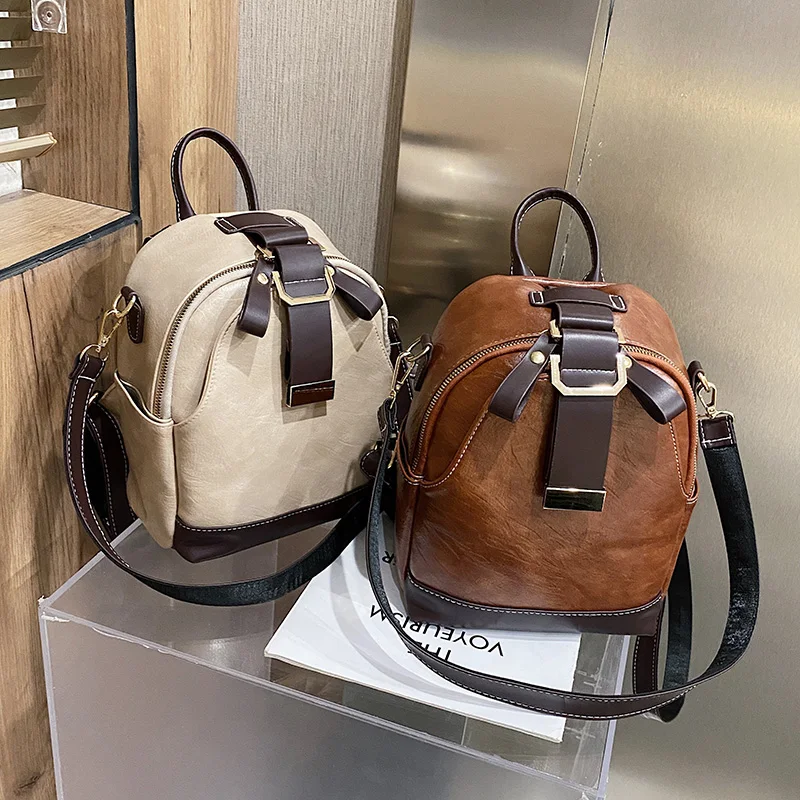 Женский прошитый рюкзак из мягкой кожи Молодежная школьная сумка для девушек