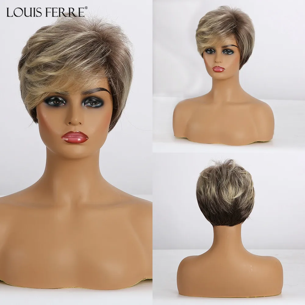 Женский Короткий прямой парик LOUIS FERRE синтетические парики с вырезами эльфа