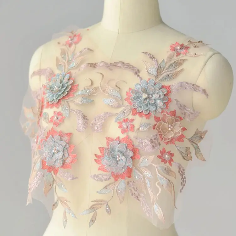 Free shipping 3D Flower Beaded Lace Embroidered Piece Patch Applique DIY Wedding Dress Headwear Accessories RS1412 | Дом и сад