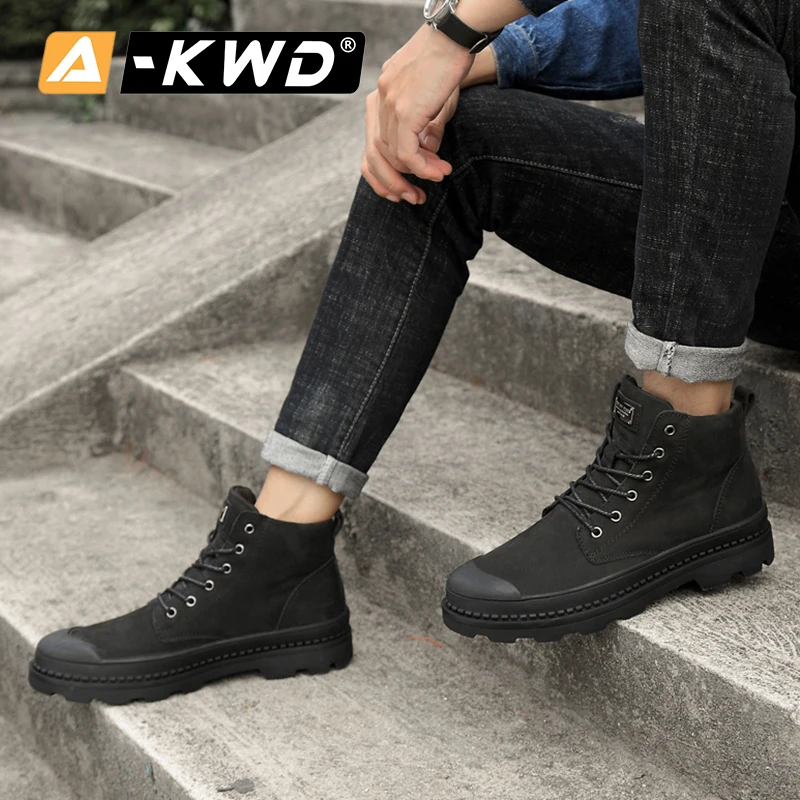 Мужские зимние ботинки на меху черные высокие кроссовки Рабочая обувь