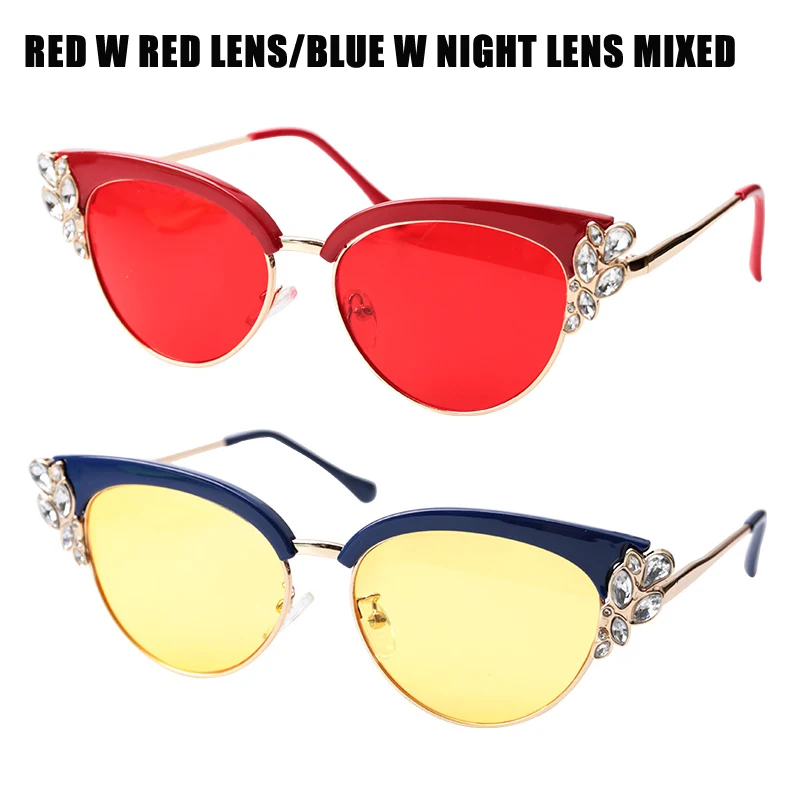 Red Night Len Mix SOOLALA, стразы, кошачий глаз, очки для чтения, женские, модные, Дамские очки, оправа для пресбиопии, очки для чтения w/чехол+ от 0,5 до 4,0 - Цвет оправы: Red Night Len Mix