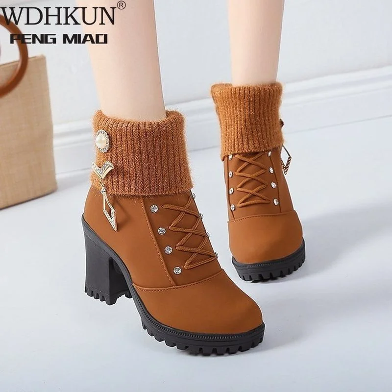 

Женские ботинки из ПУ кожи, на шнуровке, на высоком каблуке