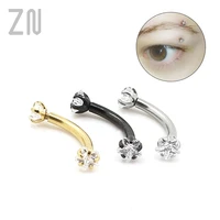 1pcs surgical steel curved barbell zircon crystal eyebrow ring ear anti tragus helix rook bridge web piercing lip stud