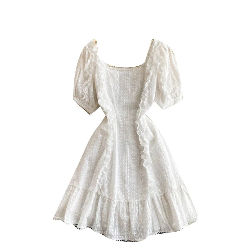 

Summer Sweet Vestidos Women's Summer Dress Age Reduction Fungus Side Slim Ruffled Heavy Embroidery Mini Dress GK792