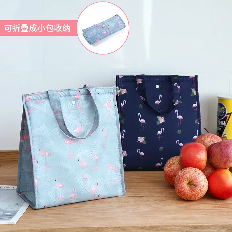 

2021 Waterproof Printed Oxford Folding Portable Lunch Bag Flamingo Lunch Box Insulated Lunch Bag for Both Men and Women