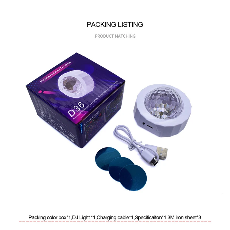 

USB Rechargeable Music Stage Light Show Club Disco DJ Light Xmas Laser Projector Sound Control Crystal Magic Ball Effect Lights