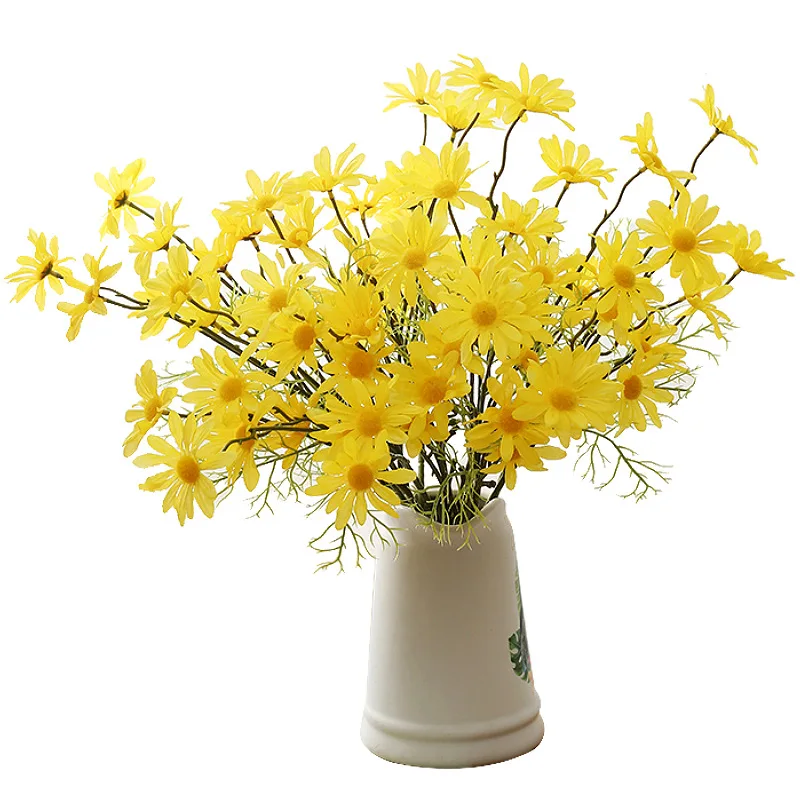 

1 Pcs Small Yellow white Daisy Simulation Bouquet 5 Dutch Chrysanthemum Cosmos Chamomile Wedding Home Decoration Fake Flowers