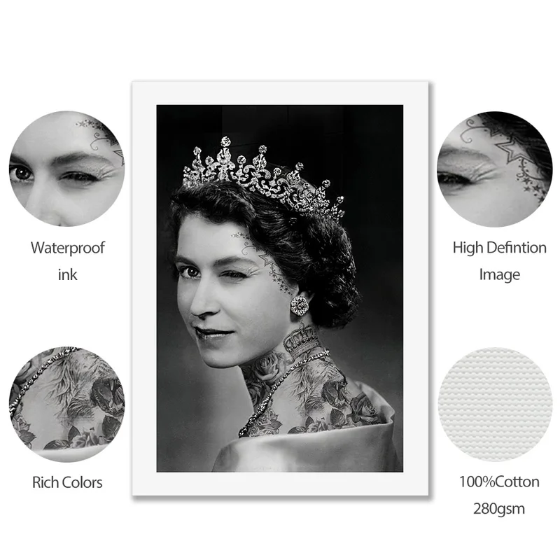 Элегантная портретная Картина на холсте королева Элизабет с татуировкой