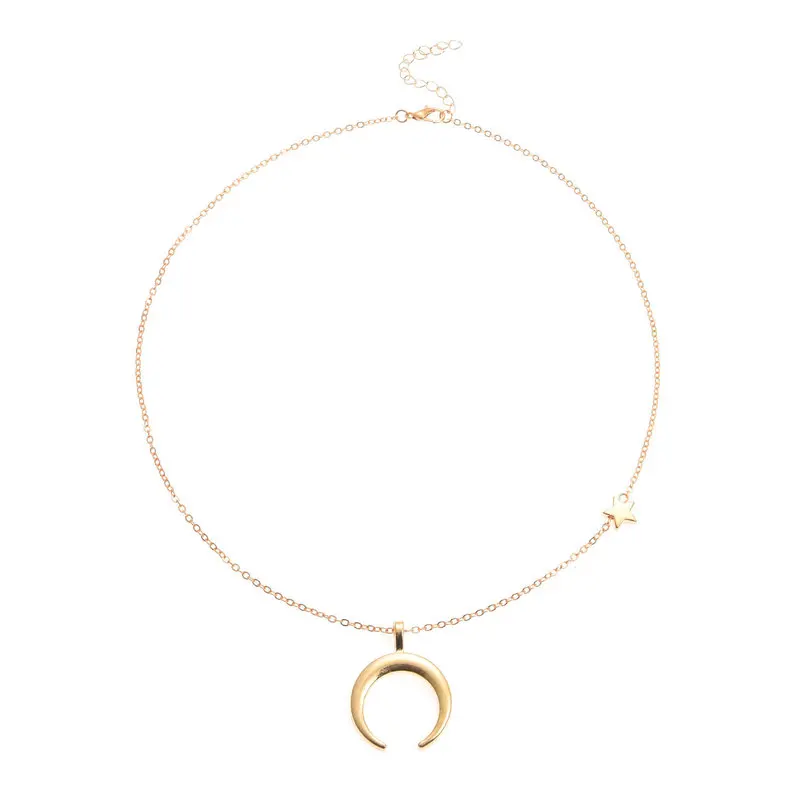 Простое ожерелье с подвеской в форме звезды и Луны модное металлическое