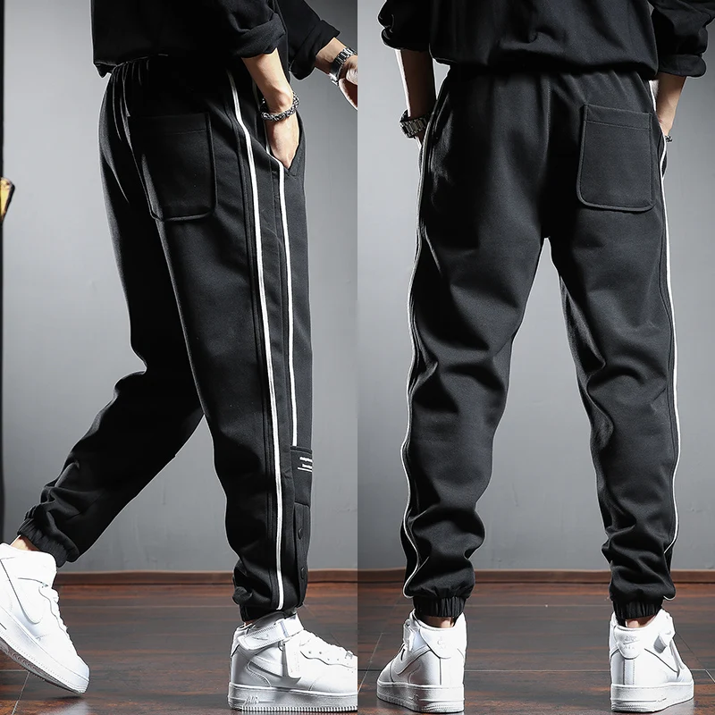 Штаны спортивные мужские с полосками сбоку мешковатые на осень | Мужская одежда