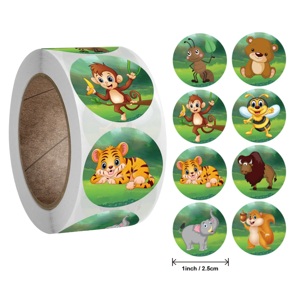 

Stickers For Kids Classic Toys 8 Designs Pattern Tiger 50-500pcs Zoo Animals Cartoon Sticker School Teacher Reward Sticker