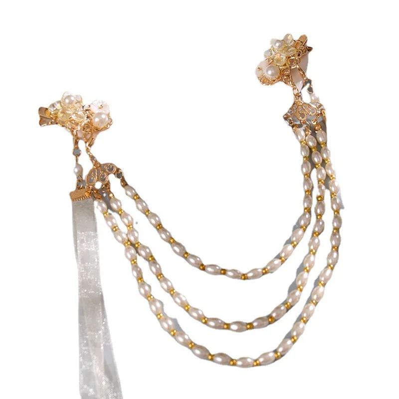 

Classical Handmade Pearl Tassel Hairpin Chinese Style Hair Accessories For Women Girls Fashion Hair Clip With Ribbon Decor