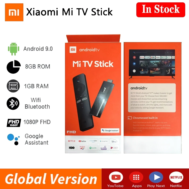 

Xiaomi Mi TV Stick Android TV 9.0 Quad Core 1GB 8GB 1080P Dolby DTS Audio Decoding Wifi Google Chromecast Netflix Smart TV Box