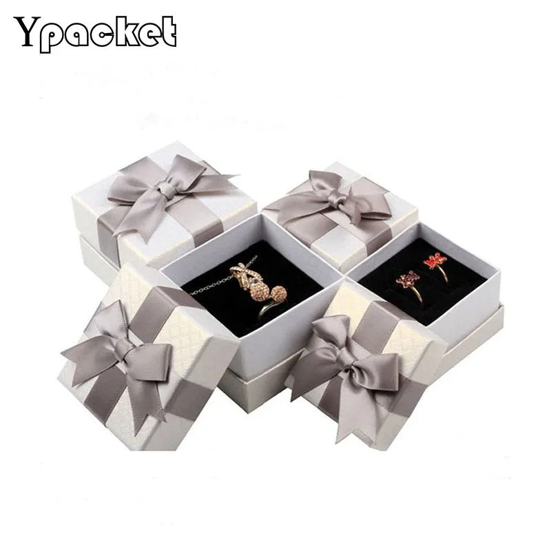 50pcs/Lot Exquisite Jewelry Gift Silk Bow Ribbon Paper Box Ring Square Necklace Wedding Boxes Modern Event Organizer | Украшения и