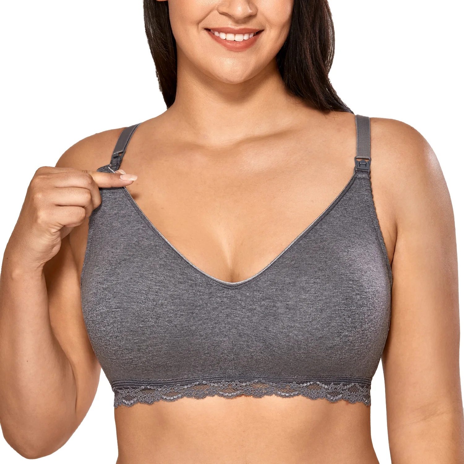 Charcoal Heather10 Gratlin женский бюстгальтер для грудного вскармливания размера плюс без проволоки - Цвет: Charcoal Heather10