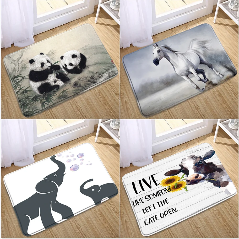 

Animal Bath Mat Elephant Panda Cows Horse Kitchen Entrance Doormat Living Room Mats Washable Carpet Bathroom Decor Non-Slip Rugs