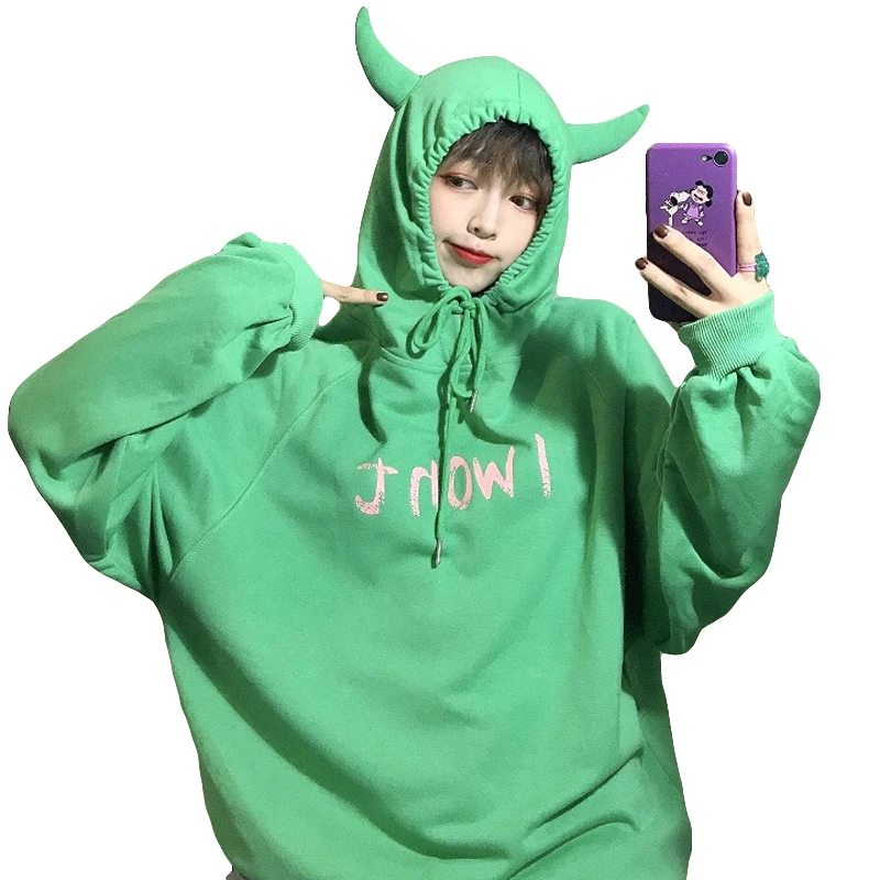 Женская толстовка с длинным рукавом Harajuku Devil свободная принтом милых кроликов