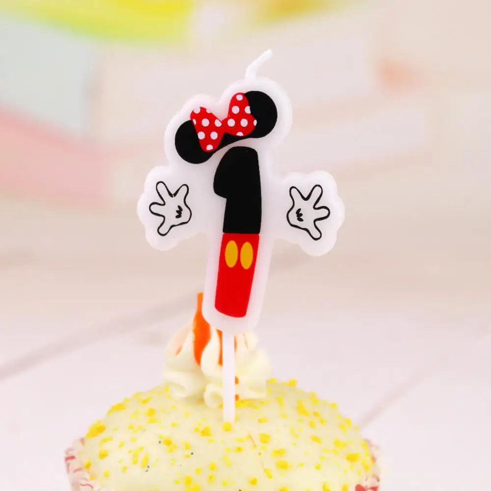 Minnie 1 1 шт. свечи в виде Микки Мауса, юбилейный торт, цифры, От 0 до 9 лет, с днем рождения, Мультяшные свечи, плавающие свечи, вечерние украшения - Цвет: Minnie 1