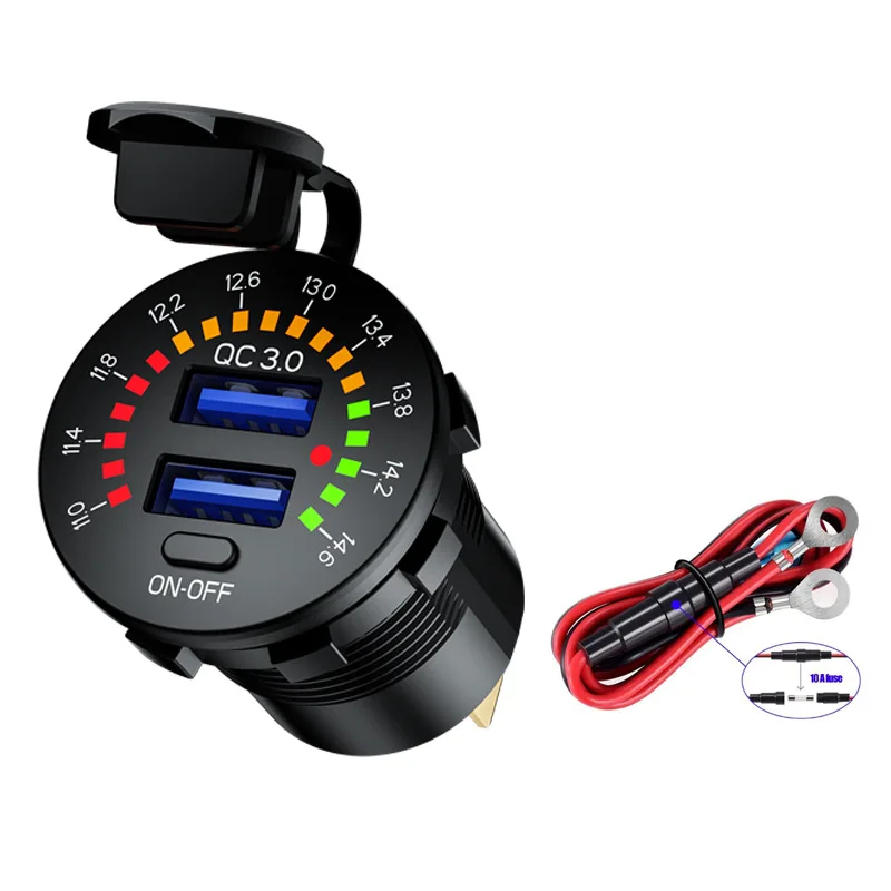 

W/ Digital Voltmeter Charger Waterproof Dual USB ATV Accessories Fast Motorcycles