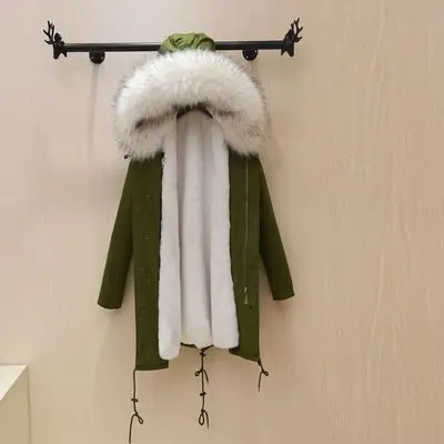 Color 8 Schinteon/зимняя длинная куртка с мехом; теплая верхняя одежда из искусственного меха енота; воротник со съемным искусственным мехом внутри; подкладка из кроличьего меха для женщин - Цвет: Color 8