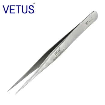 ST-10 Подлинный Пинцет «VETUS» Пинцет для наращивания ресниц из нержавеющей стали Сверхтонкий Высокоточный анти кислотные пинцеты антистатические - Цвет: ST-10