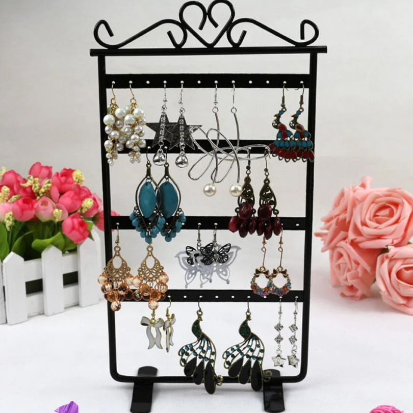 

48 Hole Fashion Earring Holder Rack Jewelry Organizer Stand Iron Wall Frame Necklace Holder Accessories Base Storage