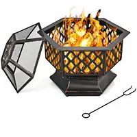 26’’ Outdoor Hex-shaped Fire Pit Wood Burning Bowl W/ Screen Cover and Poker  JV10184