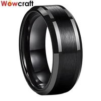 8mm black tungsten carbide ring for men with lines polished finish dome wedding band comfort fit