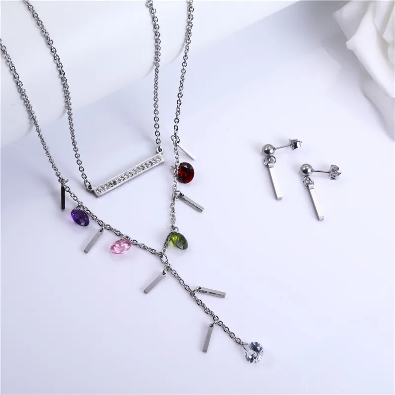 Комплект из колье и серёг OUFEI многослойного циркония нержавеющей стали |