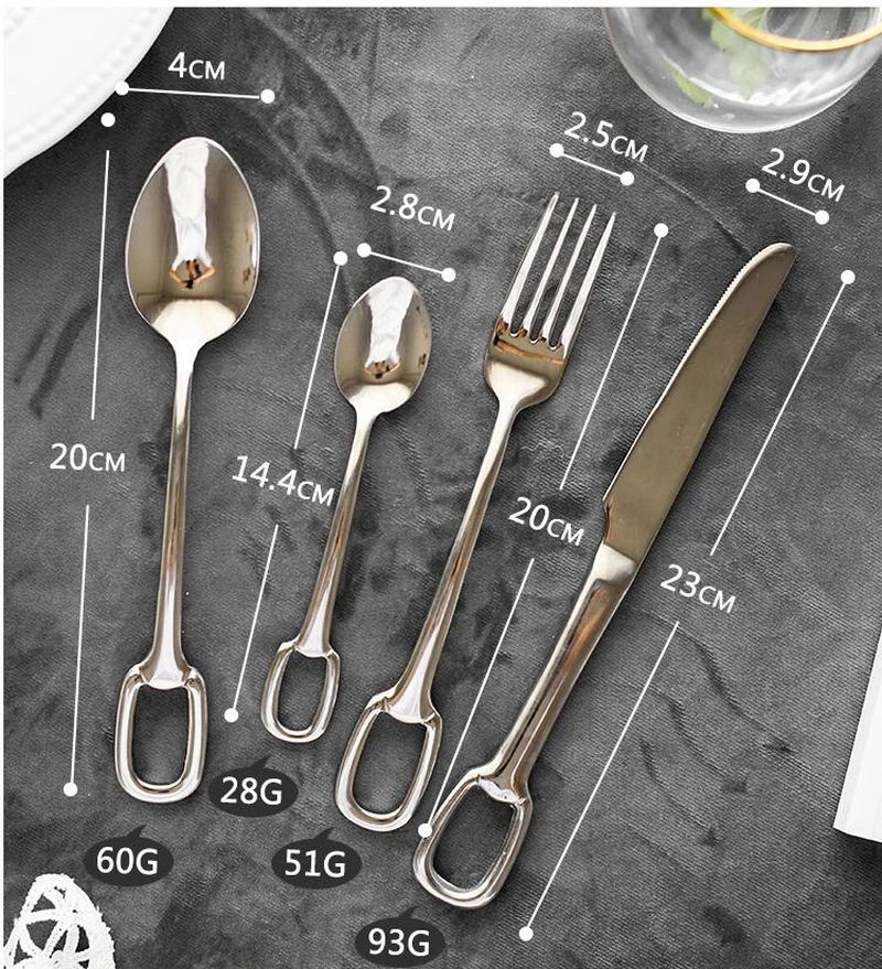 

Nordic stainless steel hanging hole western tableware 304 titanium plated steak knife spoon fork coffee spoon tableware four-pie
