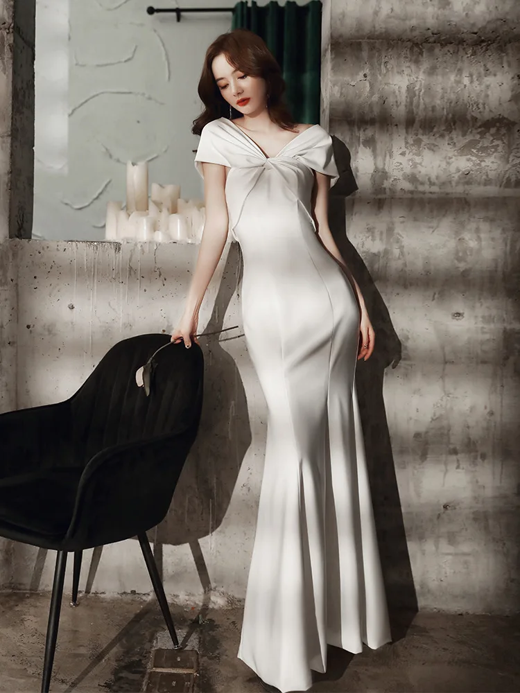 

Mermaid Evening Dresses V-neck Knitting Evening Gown Elegant Temperament Dress Party Robe De Soiree Custom Made