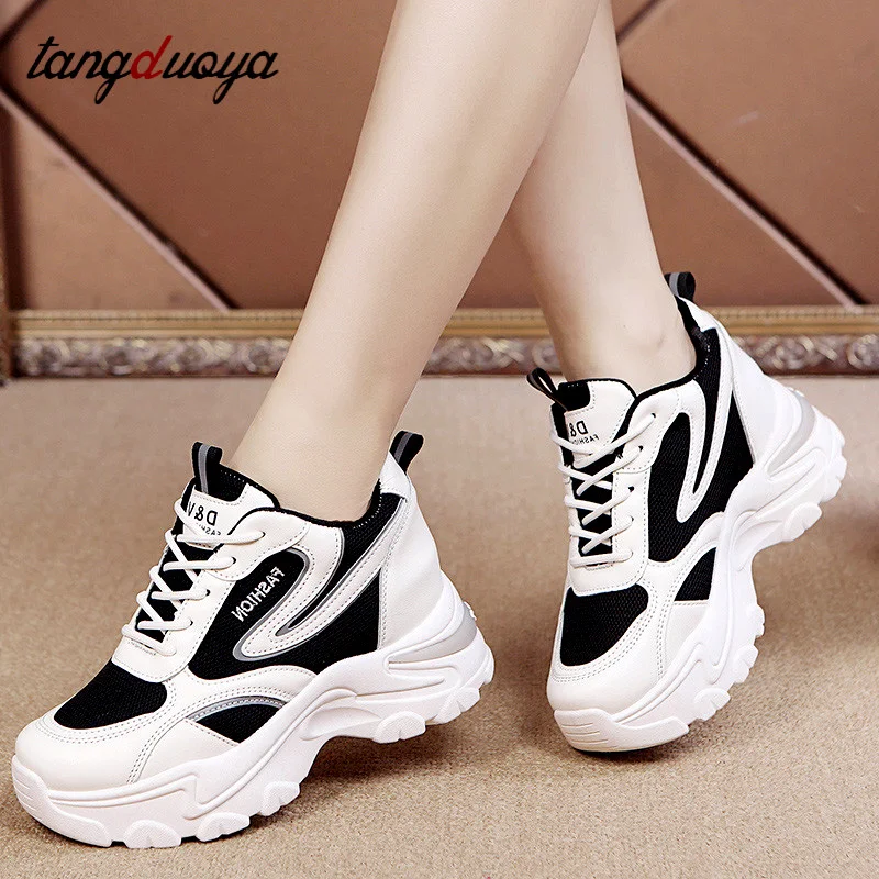 

2021 new Brand Wedge Shoes Fashion designers white Sneakers Women leather thick-soled tennis Sports shoes woman Zapatillas Mujer